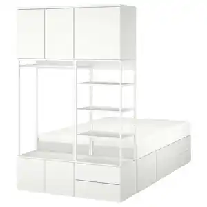 PLATSA Bettgestell mit 8 Türen + 4 Schubl., weiß/Fonnes, 142x244x223 cm