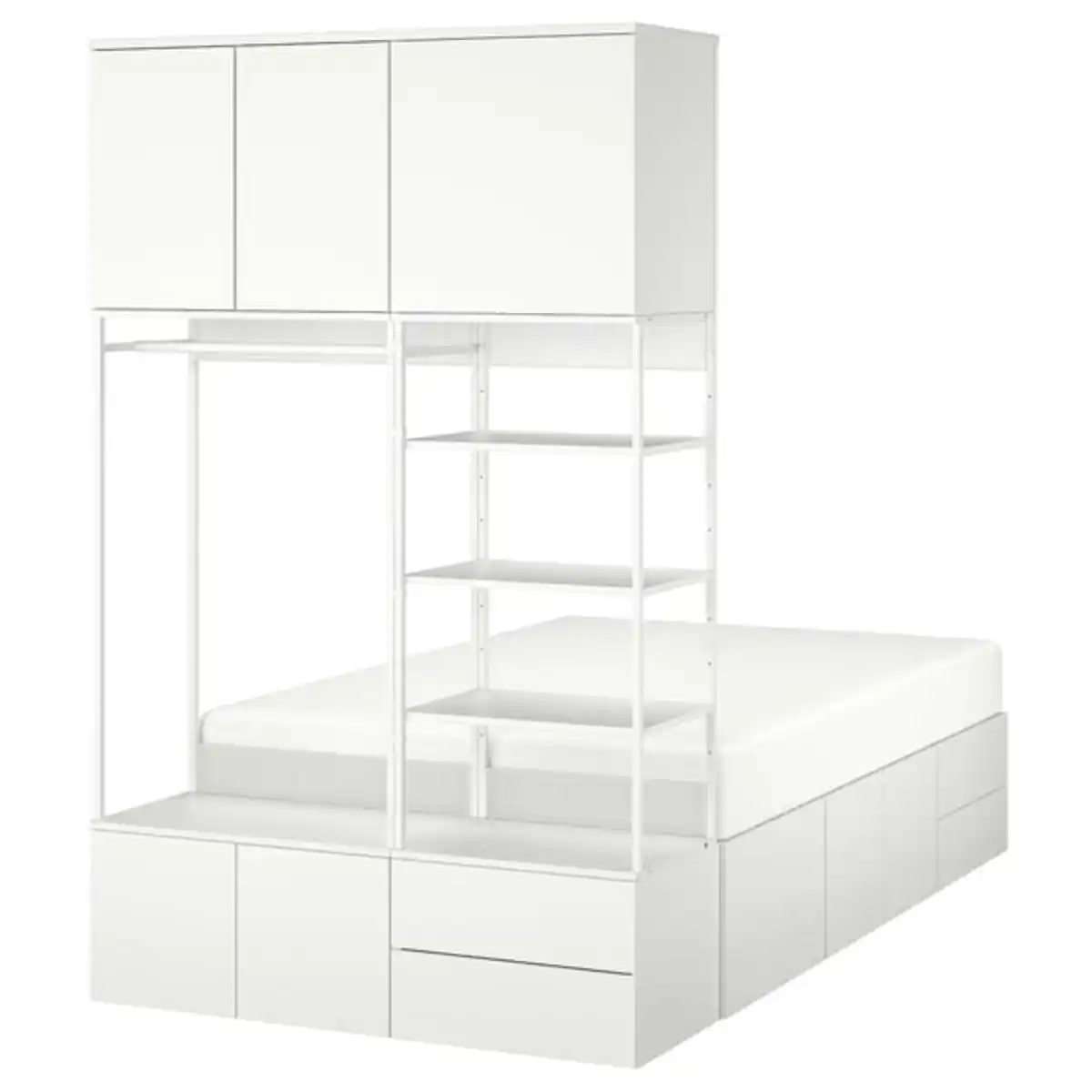 Bild 1 von PLATSA Bettgestell mit 8 Türen + 4 Schubl., weiß/Fonnes, 142x244x223 cm