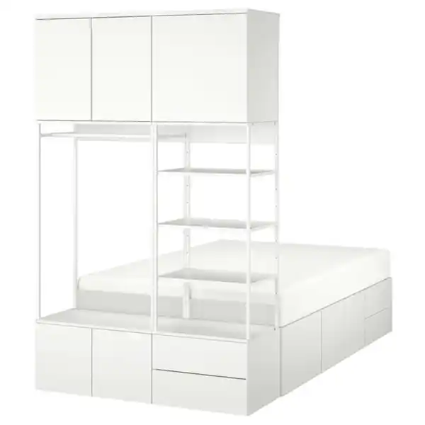 Bild 1 von PLATSA Bettgestell mit 8 Türen + 4 Schubl., weiß/Fonnes, 142x244x223 cm