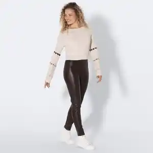 Damen-PU-Leggings mit Ziernaht