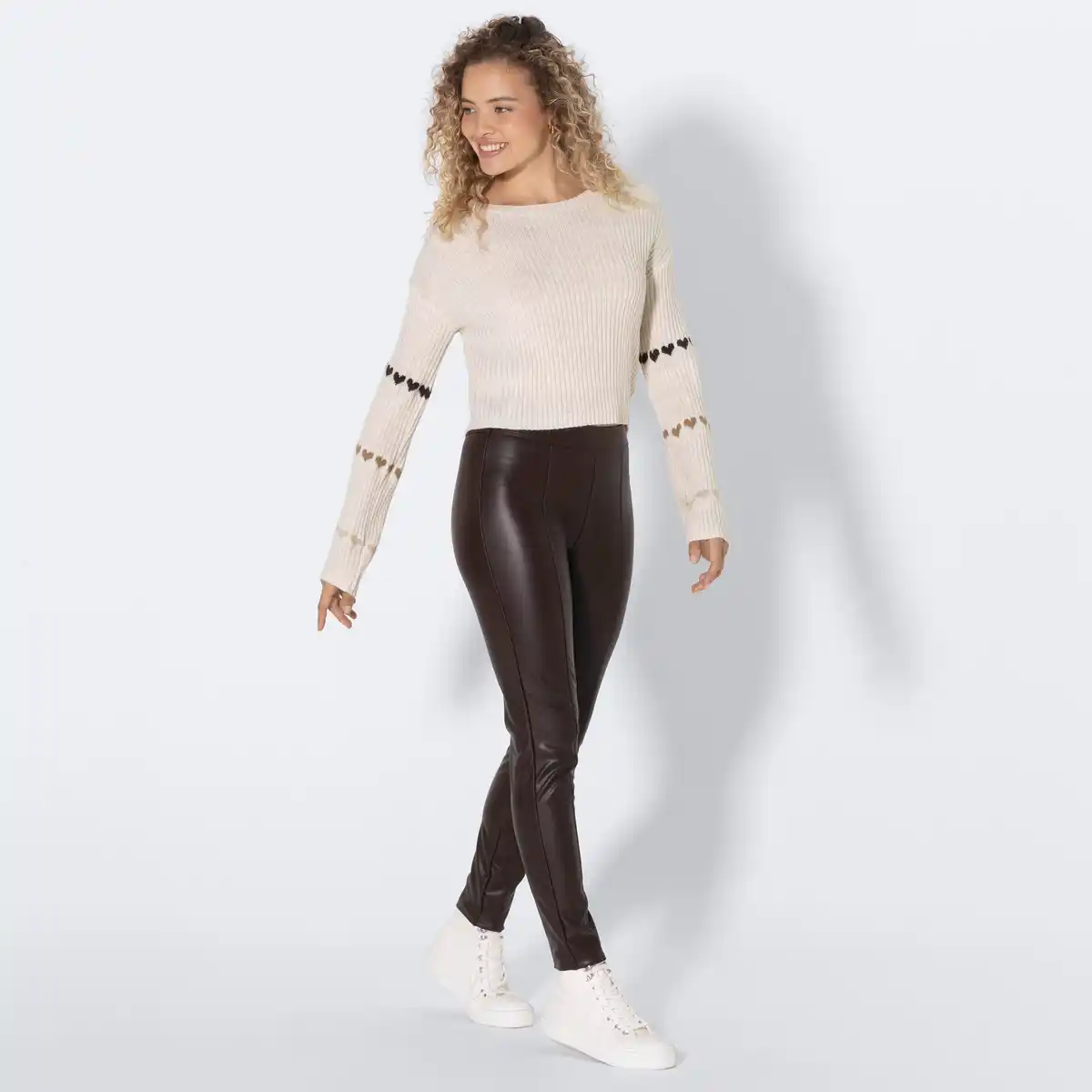 Bild 1 von Damen-PU-Leggings mit Ziernaht