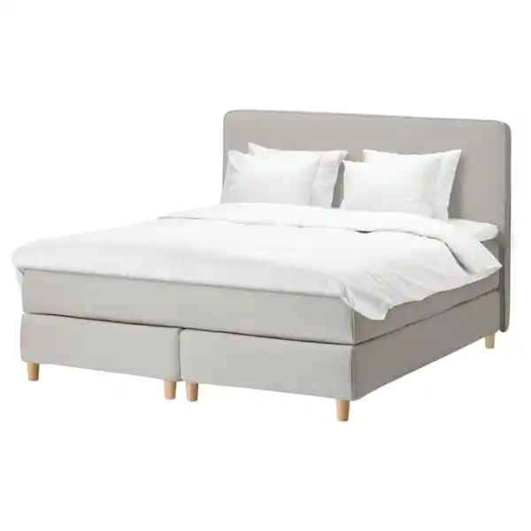 Bild 1 von DUNVIK Boxspringbett, Valevåg mittelfest/Nisseholm Gunnared beige, 160x200 cm