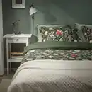 Bild 2 von NÄSSELKLOCKA Bettwäsche-Set, 2-teilig, dunkel graugrün/bunt, 140x200/80x80 cm