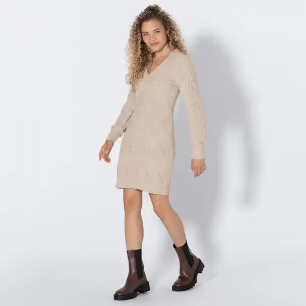 Bild 1 von Damen-Chenille-Strickkleid mit Zopfstickmuster
