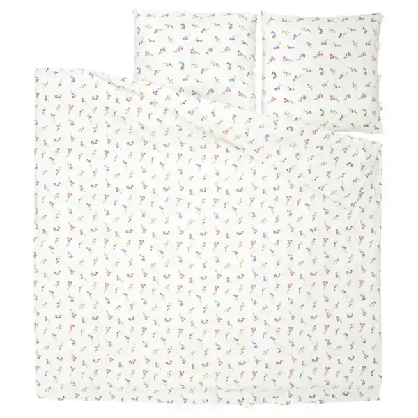 Bild 4 von PILDVÄRGMAL Bettwäsche-Set, 3-teilig, weiß/Blumenmuster, 240x220/80x80 cm