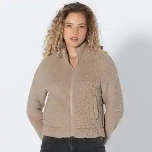 Damen-Teddy-Fleece-Jacke mit Stehkragen