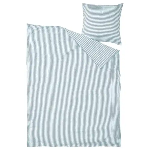 Bild 4 von SMÅNUNNEÖRT Bettwäsche-Set, 2-teilig, dunkel graublau weiß/gestreift, 140x200/80x80 cm