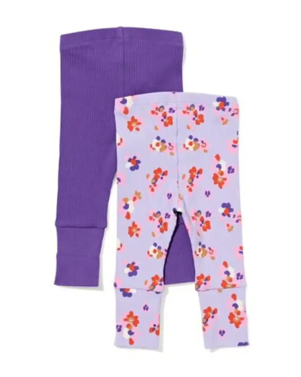 Bild 2 von Mitwachsende Babyleggings mit Rippstruktur und Blumen violett