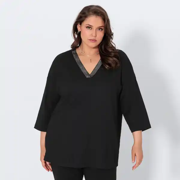 Bild 1 von Damen-Langarmshirt mit V-Ausschnitt, große Größen