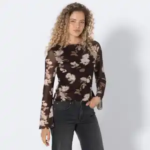 Damen-Mesh-Shirt mit Trompetenärmeln