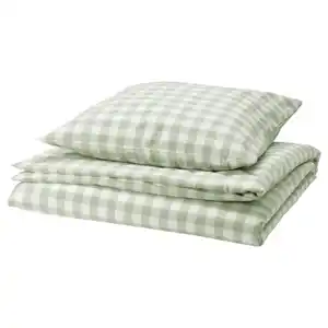 EKTANDVINGE Bettwäsche-Set, 2-teilig, blasses Graugrün weiß/Karo, 140x200/80x80 cm