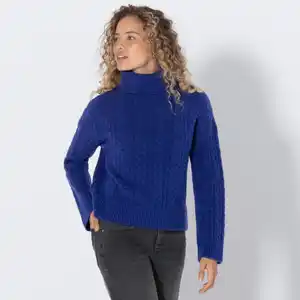 Damen-Zopfstrickpullover mit Rollkragen