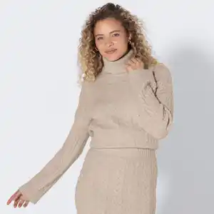 Damen-Zopfstrickpullover mit Rollkragen