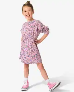 Kinderkleid gerippt mit Blumen lavendel
