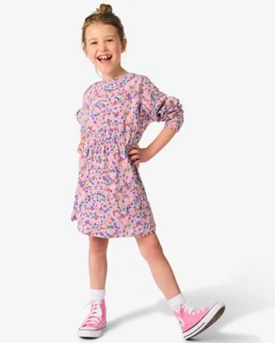 Bild 1 von Kinderkleid gerippt mit Blumen lavendel