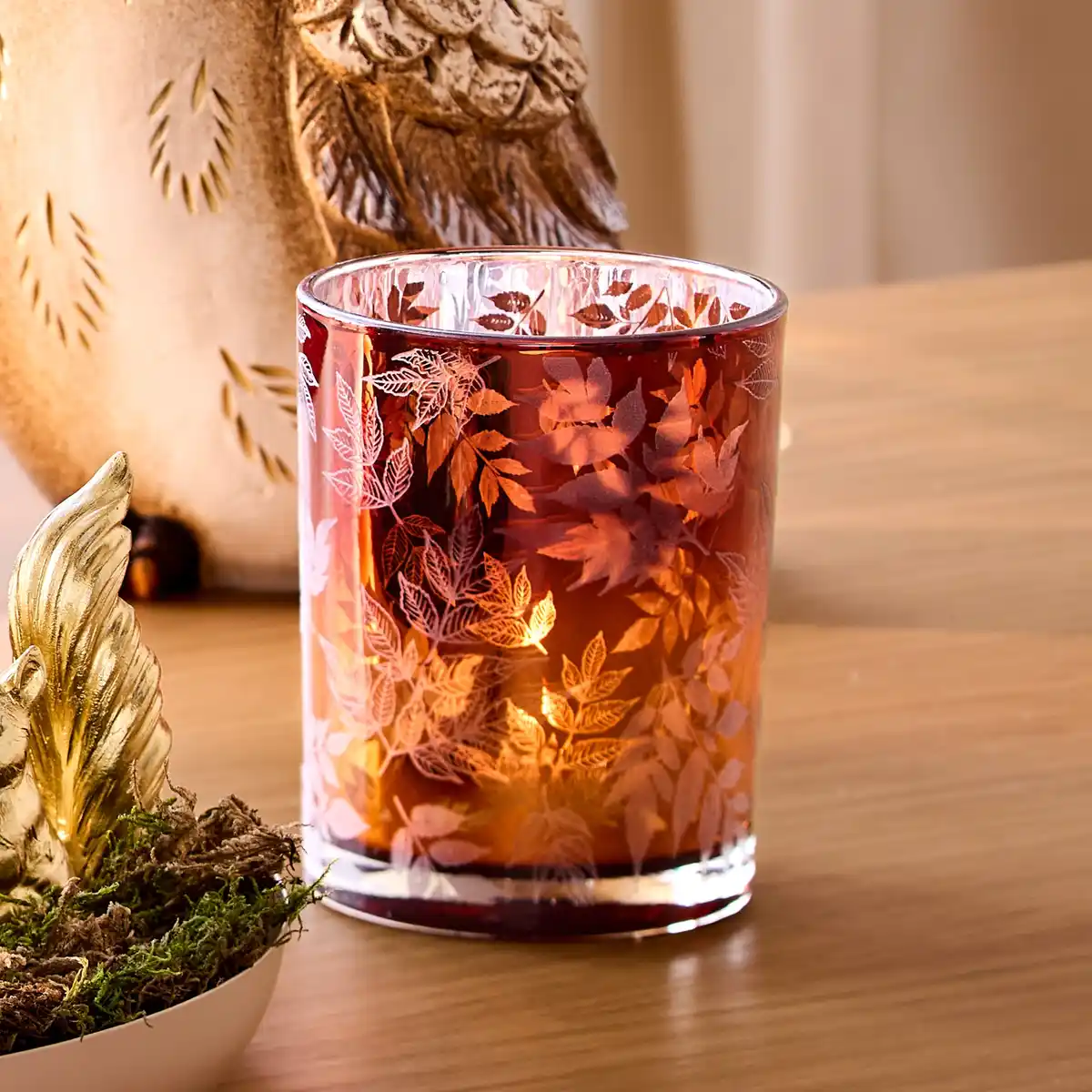 Bild 1 von Kerzenglas mit Blätterdesign, ca. 8/12,5 cm