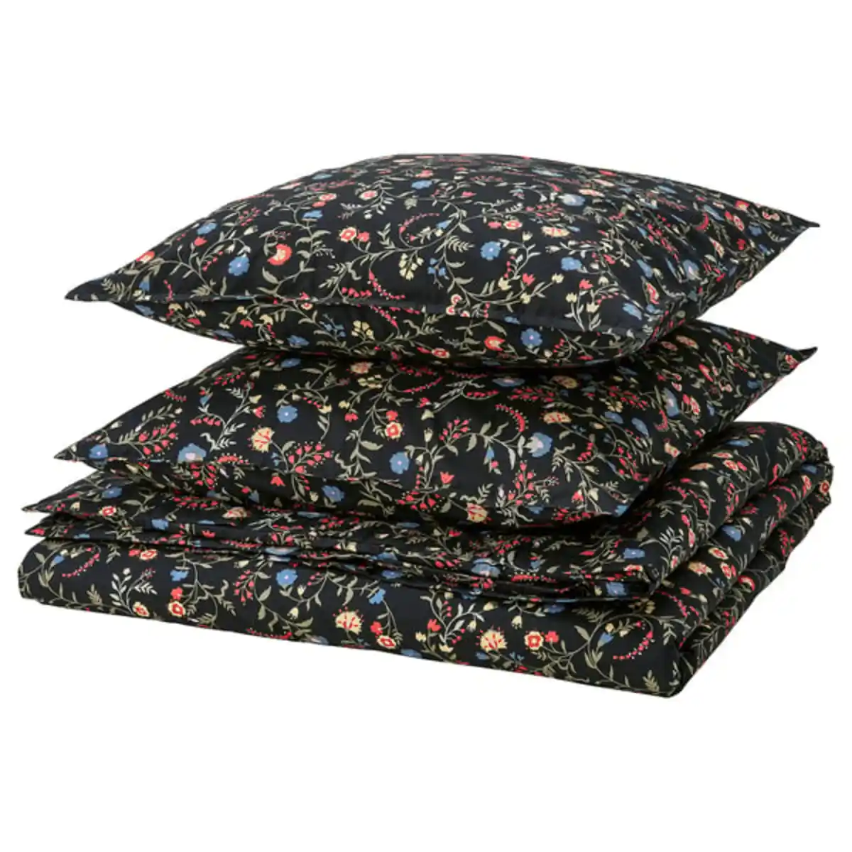 Bild 1 von BRUDKRUSBÄR Bettwäsche-Set, 3-teilig, schwarz bunt/Blumenmuster, 240x220/80x80 cm