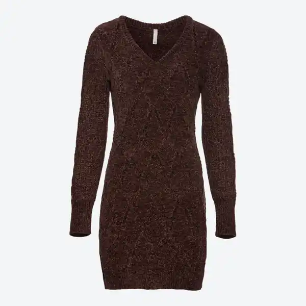 Bild 2 von Damen-Chenille-Strickkleid mit Zopfstickmuster