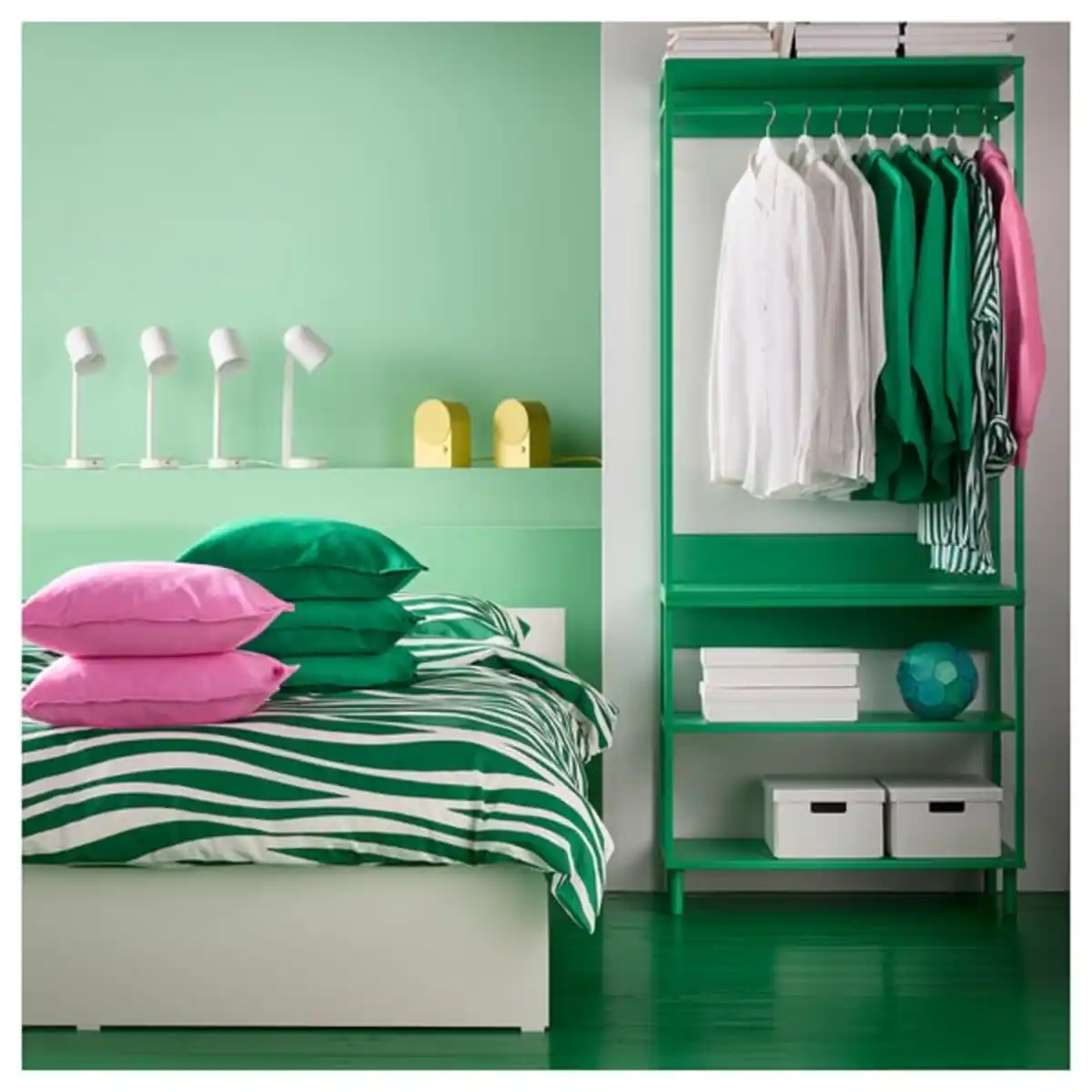 Bild 4 von PORTLAKMÅLLA Bettwäsche-Set, 2-teilig, grün/weiß, 155x220/80x80 cm