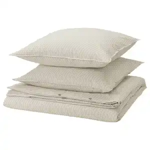 SOLFIBBLA Bettwäsche-Set, 3-teilig, weiß beige/Streifen, 240x220/80x80 cm