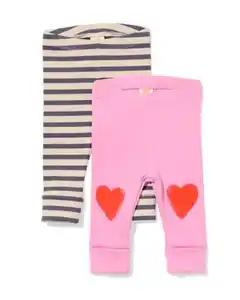 Mitwachsende Babyleggings gerippt mit Herzen rosa