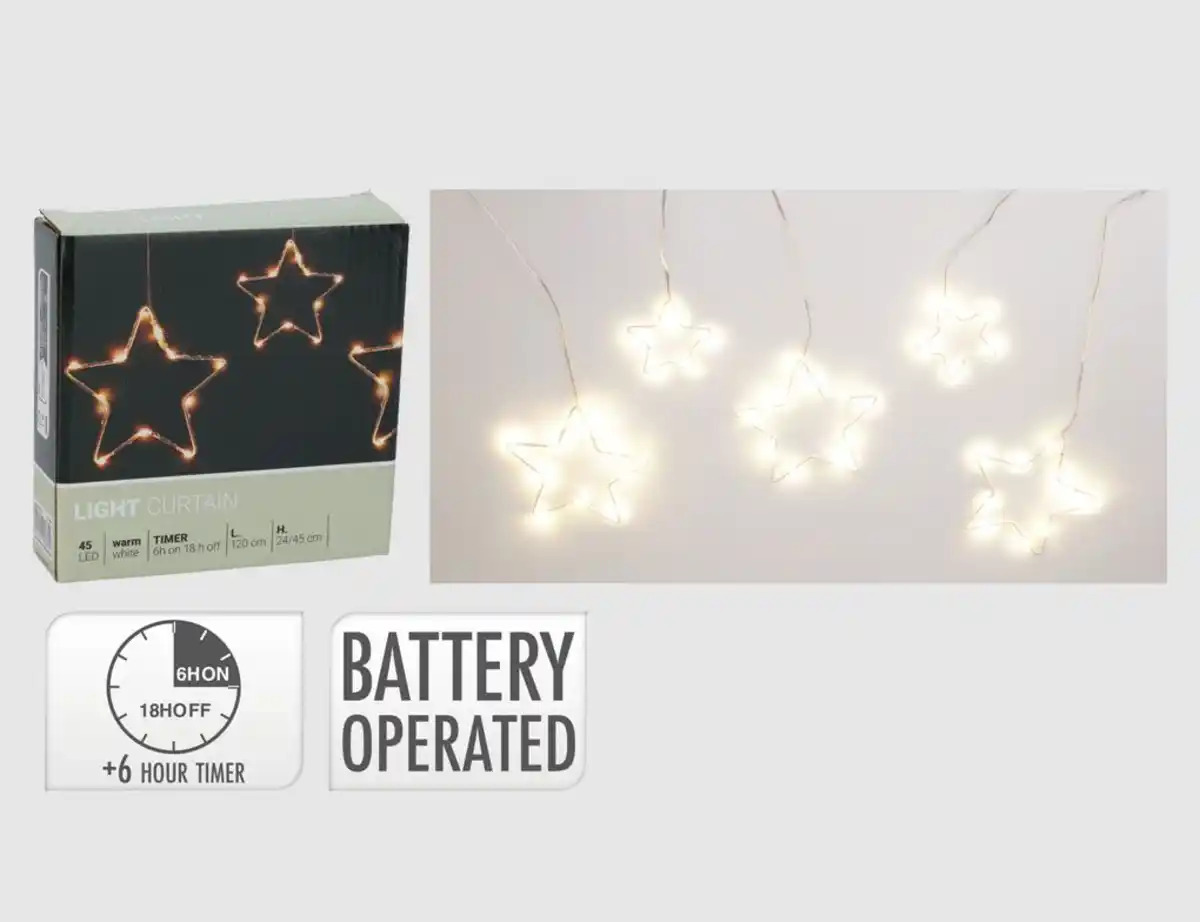 Bild 1 von Lichtervorhang LED Warmweiß Sterne 120cm