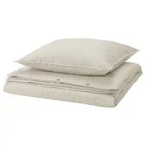 SOLFIBBLA Bettwäsche-Set, 2-teilig, weiß beige/Streifen, 155x220/80x80 cm