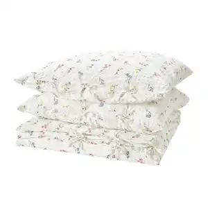 PILDVÄRGMAL Bettwäsche-Set, 3-teilig, weiß/Blumenmuster, 240x220/80x80 cm