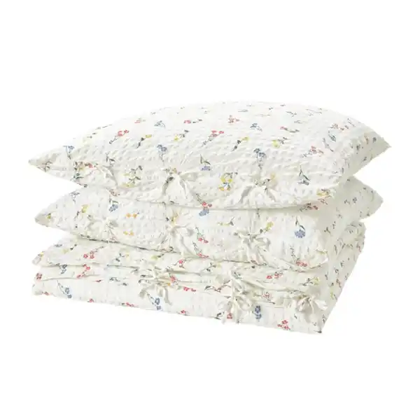 Bild 1 von PILDVÄRGMAL Bettwäsche-Set, 3-teilig, weiß/Blumenmuster, 240x220/80x80 cm