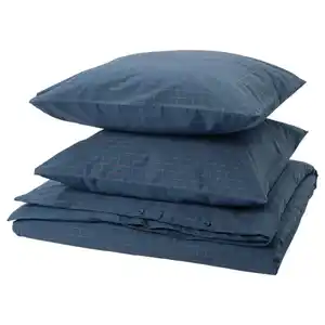 DOFTAKLEJA Bettwäsche-Set, 3-teilig, dunkelblau/hellbraun, 240x220/80x80 cm