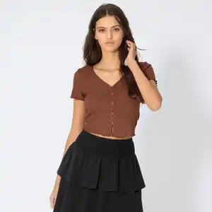 Damen-T-Shirt mit Knopfleiste