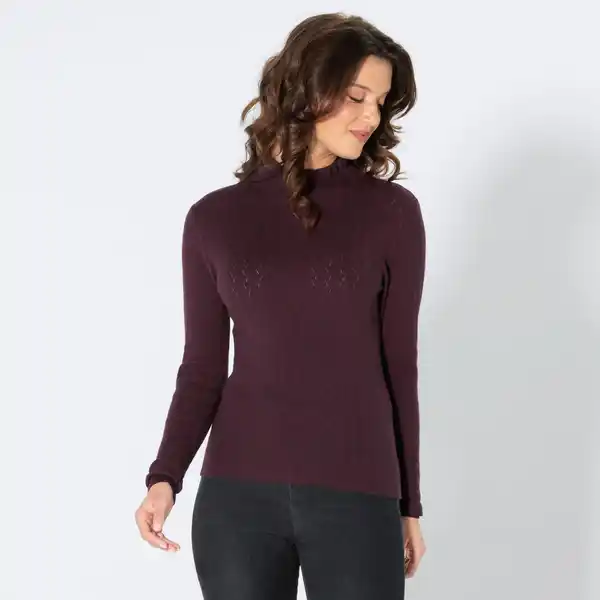 Bild 1 von Damen-Ajour-Pullover mit Rüschenkante