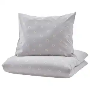 NATTSLÄNDA Bettwäsche-Set, 2-teilig, Blumenmuster grau/weiß, 140x200/80x80 cm