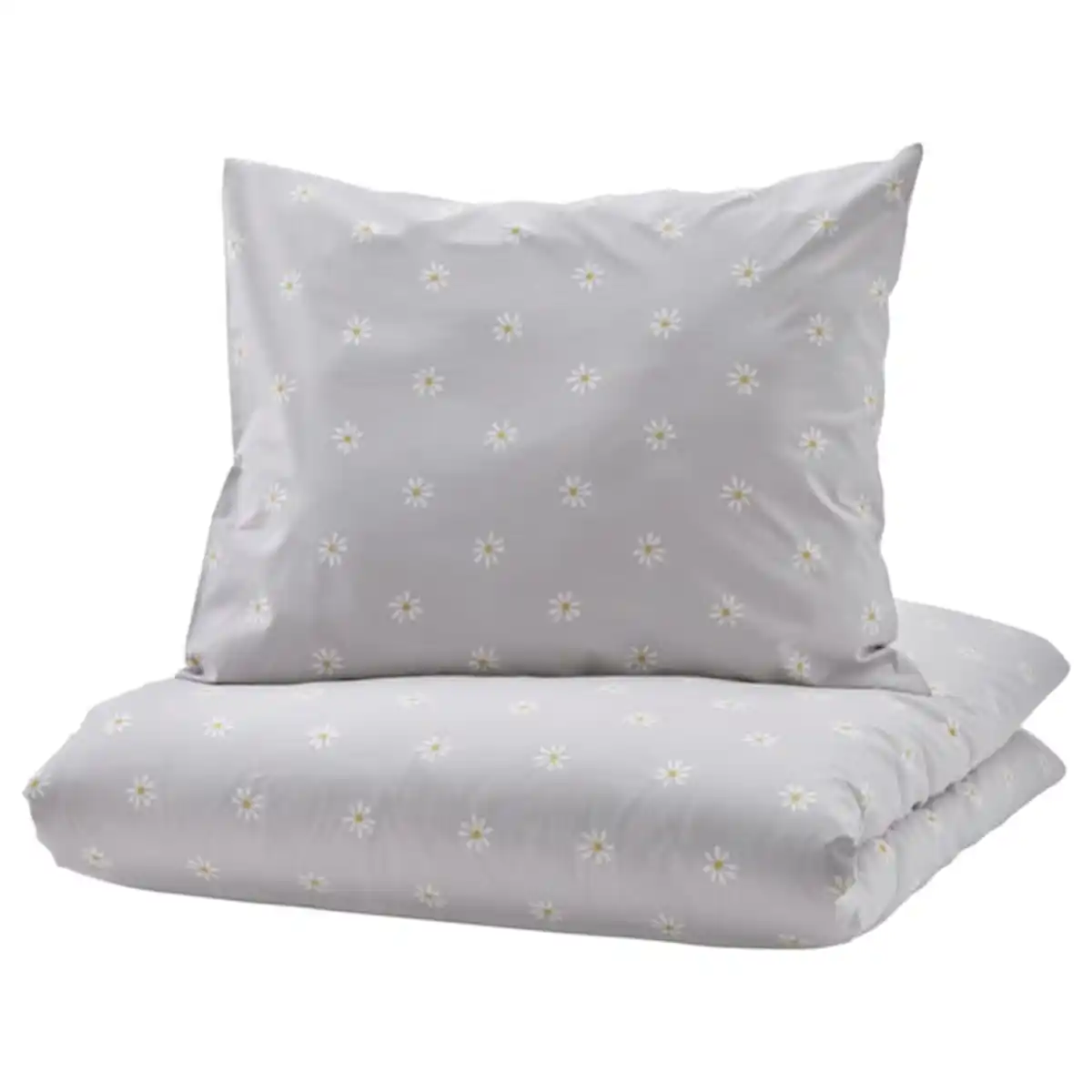 Bild 1 von NATTSLÄNDA Bettwäsche-Set, 2-teilig, Blumenmuster grau/weiß, 140x200/80x80 cm