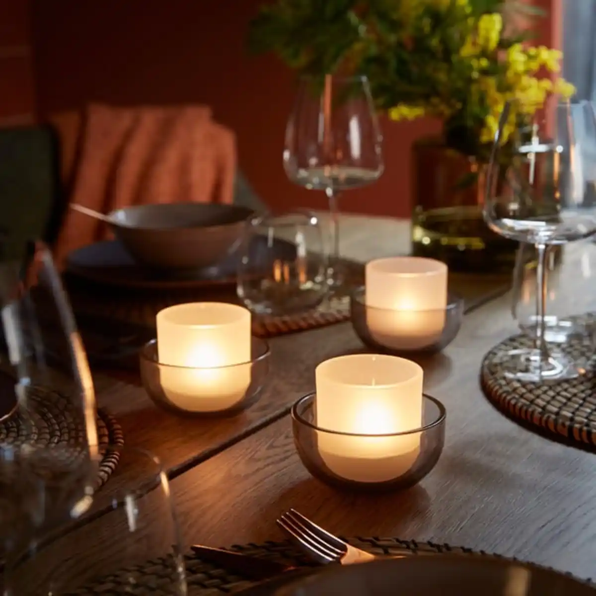 Bild 2 von TALLTITA Teelichthalter 2er-Set, grau/Frostglas