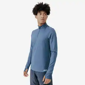 KALENJI Laufshirt langarm Herren warm mit Reißverschluss - Run 100 Warm blau
