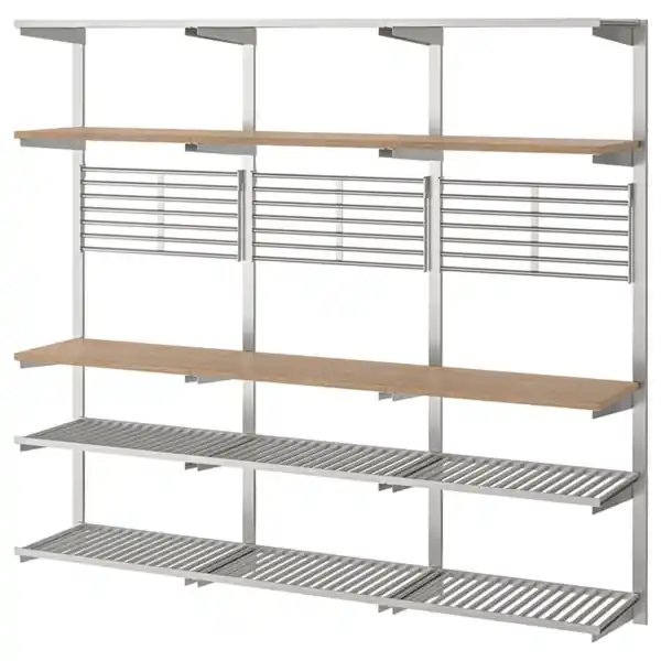 Bild 1 von KUNGSFORS Aufhängeschiene + Boden/Wandgitter, Edelstahl/Esche