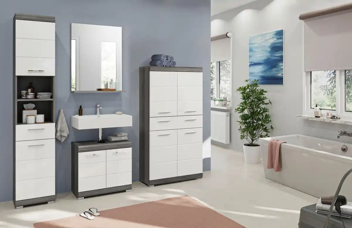 Bild 1 von Badezimmer Scout 4-tlg. ca. 171 cm Anthrazit/Weiß, Weiß Hochglanz, Grau