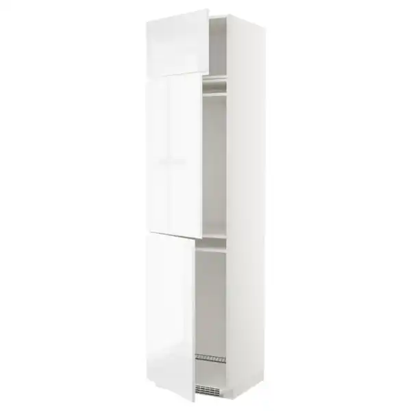 Bild 1 von METOD Hochschrank f Kühl/Gefrierschr+3Tür, weiß/Voxtorp Hochglanz/weiß, 60x60x240 cm