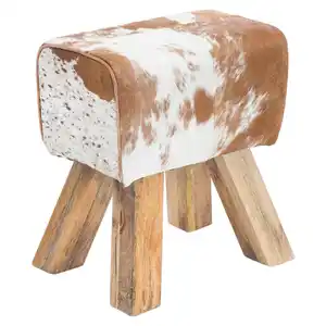 Mid.you Hocker, Braun, Weiß, Fell, Mangoholz, massiv, rechteckig, 40x47x30 cm, Wohnzimmer, Hocker, Sitzhocker