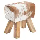 Bild 1 von Mid.you Hocker, Braun, Weiß, Fell, Mangoholz, massiv, rechteckig, 40x47x30 cm, Wohnzimmer, Hocker, Sitzhocker