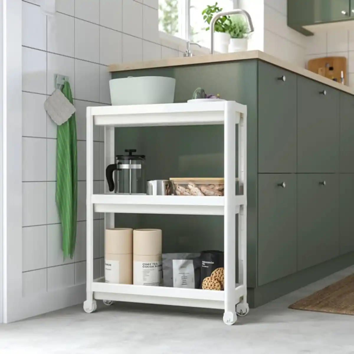 Bild 4 von KINNASJÖ Abfalleimer, mit Deckel selbstklebend/grün, 4 l