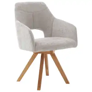 Voleo Armlehnstuhl, Wildeiche, Hellgrau, Holz, Textil, Wildeiche, massiv, eckig, Drehkreuz, 57x84x57 cm, Sitzfläche 180° drehbar, Stoffauswahl, Stühle