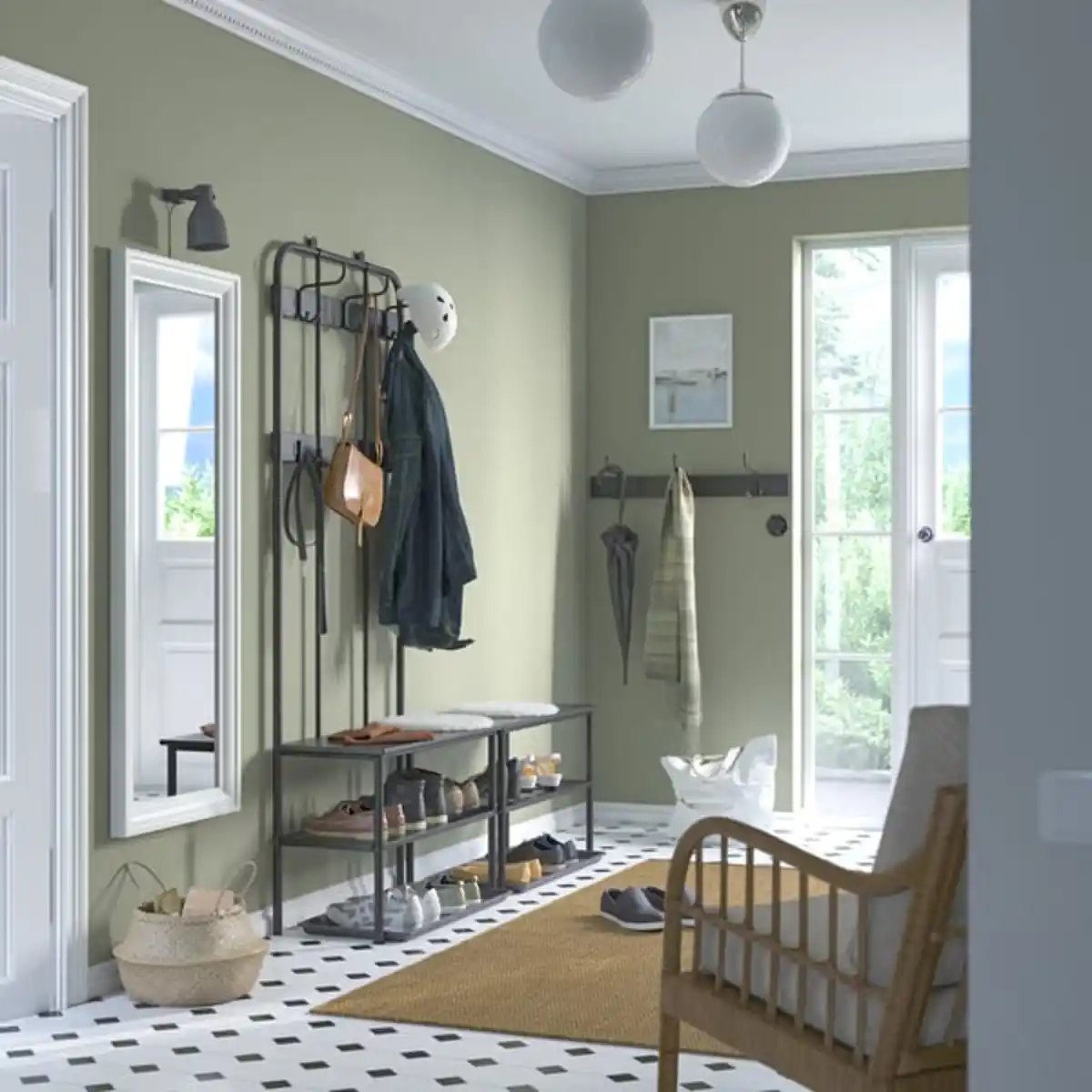 Bild 2 von NIPÅSEN Garderobenständer+Bank/Schuhaufbew., schwarz, 190x35x79 cm