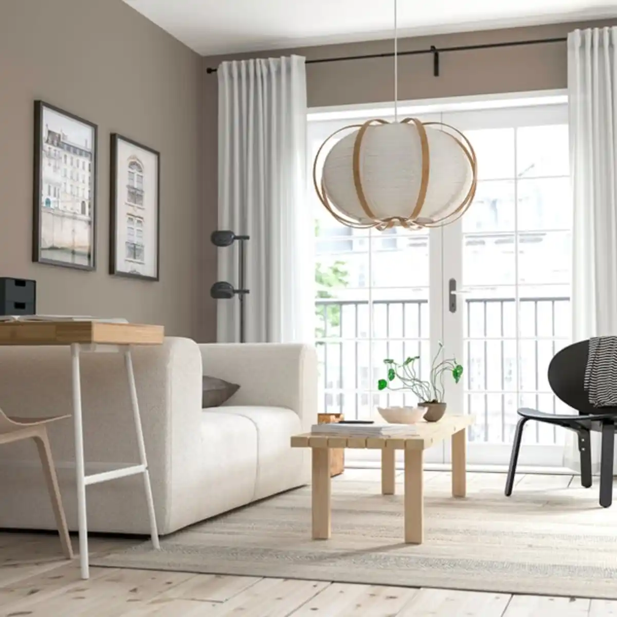 Bild 2 von TAGGTOFS Hängeleuchtenschirm, weiß/Bambus, 67 cm