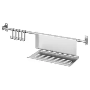 KUNGSFORS Stange mit 6 Haken + Tablet-Halter, Edelstahl, 56 cm