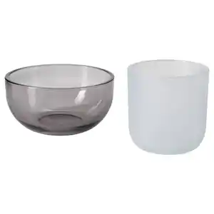TALLTITA Teelichthalter 2er-Set, grau/Frostglas