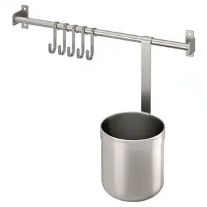 KUNGSFORS Stange mit 5 Haken + 1 Behälter, Edelstahl, 40 cm
