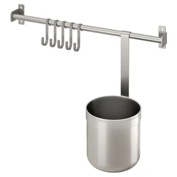 Bild 1 von KUNGSFORS Stange mit 5 Haken + 1 Behälter, Edelstahl, 40 cm