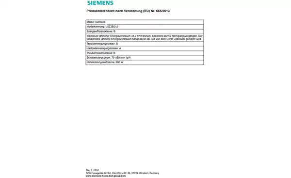 Bild 2 von SIEMENS Bodenstaubsauger VSZ3B212